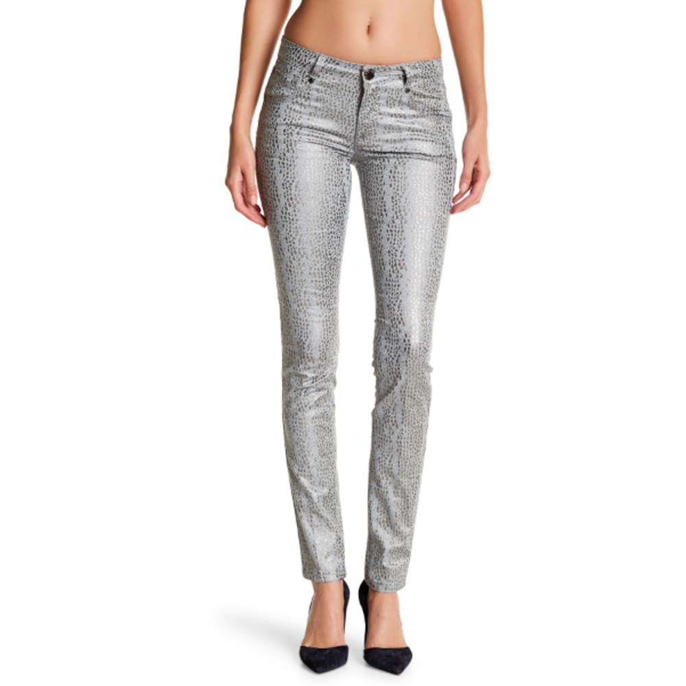 Vertigo Foil Print Skinny Jeans Ash Silver Size 27